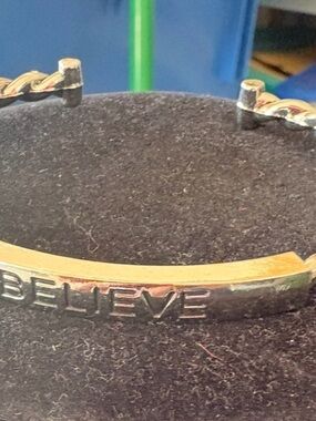 Silver-Tone "Believe" Inspirational Bangle Bracelet